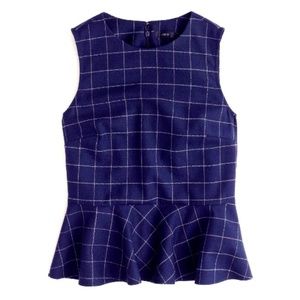 J. Crew Wool Peplum Top in Windowpane Print (New)